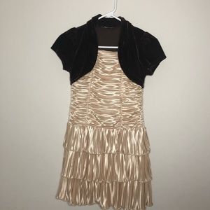 Brown &Tan Rouched Dress with Layered Bottom